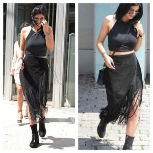 Reformation black fringe skirt NWT